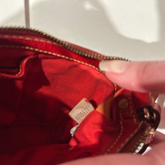 Dooney & Bourke Vintage Denim Paint Splatter Mini Shoulder Bag Red Leather Trim - Picture 9 of 14